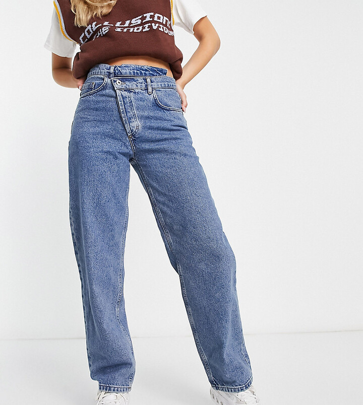 Collusion x014 90s baggy dad jeans with stepped waistband in vintage wash  blue - ShopStyle