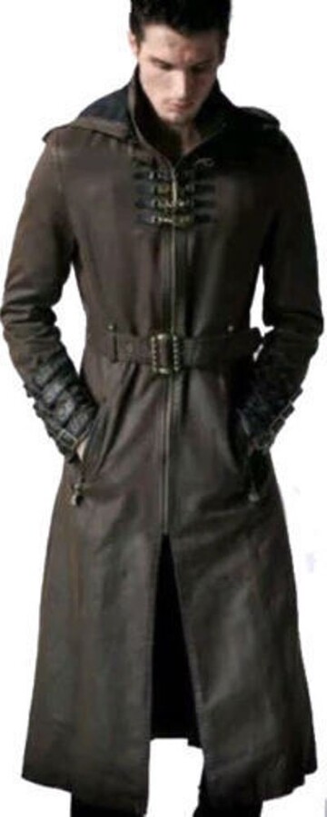 Clara Leather Jackets Men's Hooded Steampunk Gothic Military Trench Coat  Real Leather (L - ShopStyle
