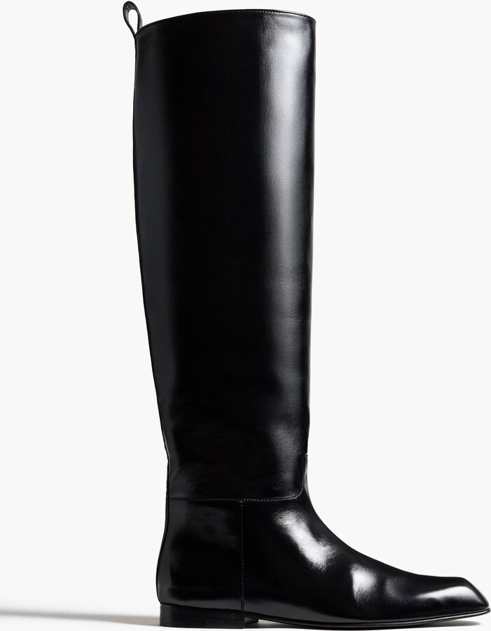 KHAITE Colt Knee-High Boot in Black Glazed Leather