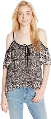 Angie Juniors Cold Shoulder Printed Top