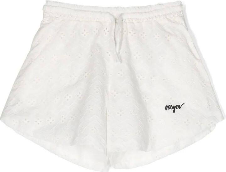 Msgm Kids Logo-Embroidered Broderie Anglaise Shorts