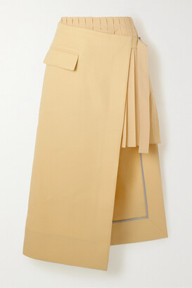 Sacai Belted Wrap-effect Wool Midi Skirt - Yellow