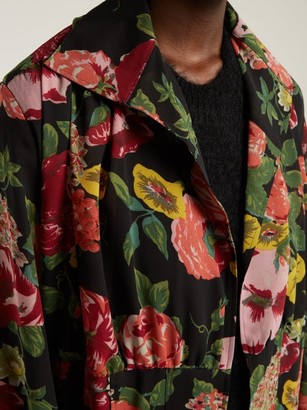 Junya Watanabe Wool-knit Floral-print Georgette Dress - Black Multi