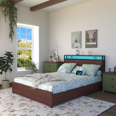 Latitude Run Bed Frame With Storage Headboard Charging Station