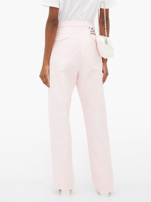 Raf Simons Embroidered Cotton-twill Wide-leg Trousers - Pink