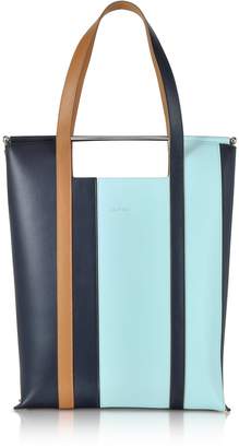 DELPOZO Vertical Striped Patent Leather and Calfskin Great Tote with Handles