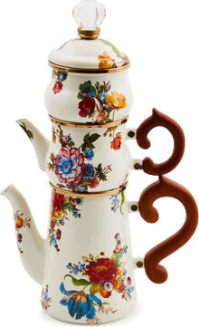 Mackenzie Childs White Flower Market Stackable Coffee Set