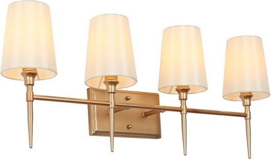 LNCTrend29-inMatteGoldandWhiteFabricBathroomVanityLightTransitional4-Light