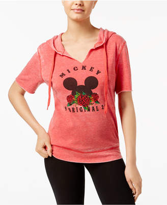 Freeze 24-7 Juniors' Mickey Mouse Rose-Embroidered Hoodie