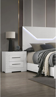 Latitude Run Modern Classic 2 - Drawer White Nightstand With Hardware, High Gloss Finish, And Engineered Wood Contemporary Metal Construction