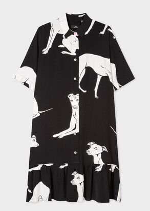 Paul Smith Women's Black Viscose-Blend 'Greyhound' Print Shirt Dress
