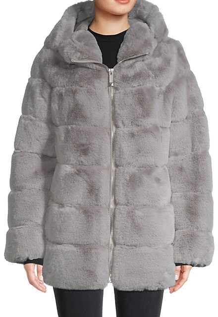 grey jacket with fur collar
