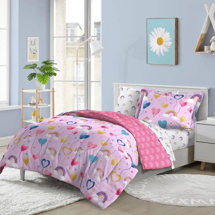 Dream Factory Balloon Hearts 5-Piece Lilac 100% Polyester Twin Bed-In-A-Bag