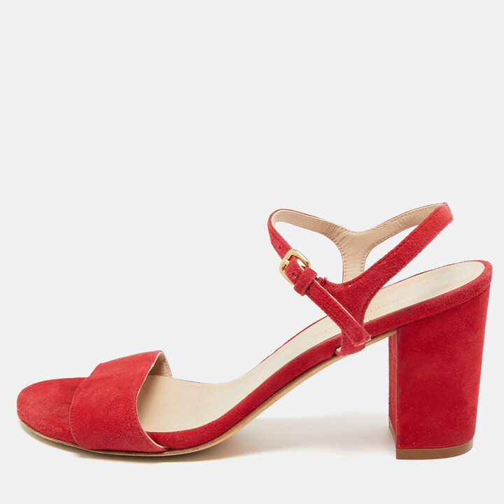 Stuart Weitzman Red Suede Nudist Ankle Strap Sandals 38.5