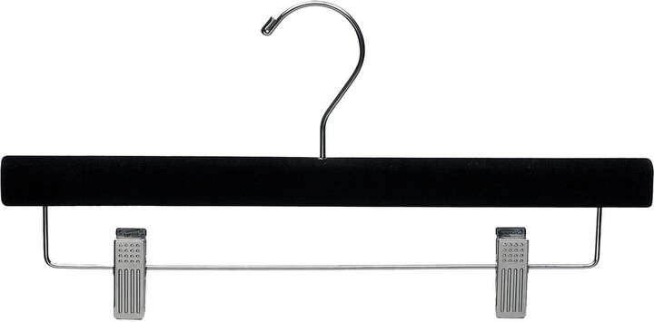 The Great American Hanger Company Black Velvet Wooden Pant Hanger with Adjustable Cushion Clips, Flocked Bottom Hangers with Chrome Swivel Hook box of