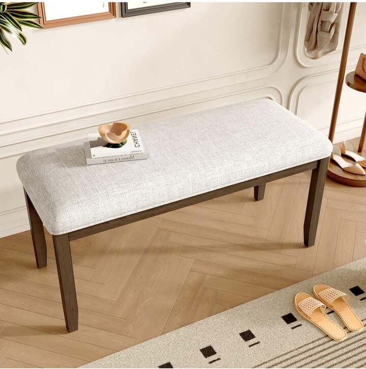 Upholstered Entryway Bench with Wood Legs, 38 Inch Padded Bench for Bedroom, Small Spaces or Dining Room-Maison Boucle