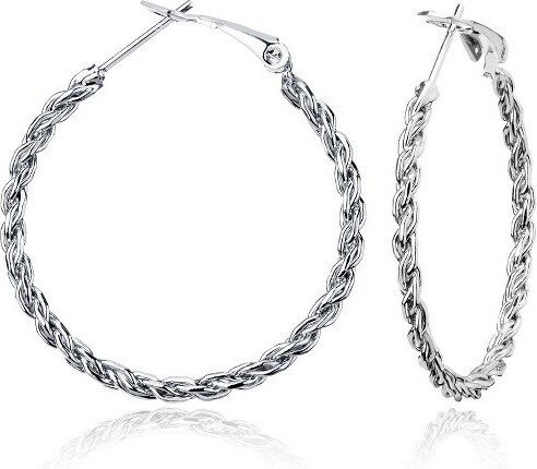 Bella Silver BellaSilverSterlingSilver35mmRopeDesignHoopEarrings-Silver