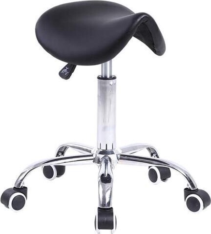STARWELL KKTONER Rolling Saddle Stool PU Leather Swivel Adjustable Rolling Stool with Wheels Salon Chair Black