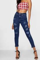 Thumbnail for your product : boohoo High Rise Heavy Ripped Skinny Jeans