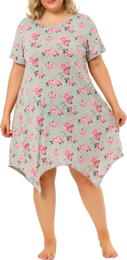 Unique Bargains Women’s Plus Floral Nightgown Pajama Cute Irregular Sleep Dress