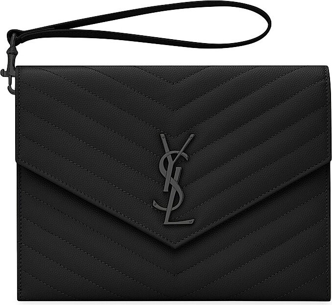 Saint Laurent Women's Cassandre Matelassé Flap Pouch in Grain De Poudre Embossed Leather - Noir