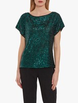 Thumbnail for your product : Gina Bacconi Lupe Stretch Sequin Top, Dark Green