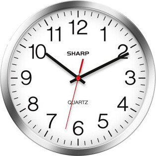 Sharp Analog QA Display Wall Clock Non-Ticking 12” Battery Operated Black Case Classic Style