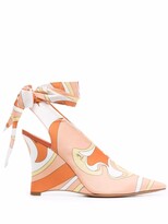 Thumbnail for your product : Pucci Vorticili-print ankle-tie wedge pumps