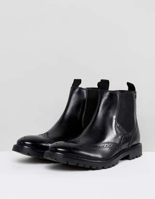 Base London Bosworth Leather Brogue Chelsea Boots In Black