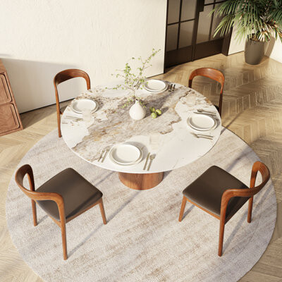 Corrigan Studio 5Pcs Kitchen Dining Table Set Farmhouse Round Pedestal (1 Table 4 Upholstered Chairs)