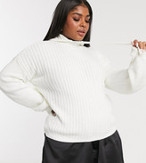 Thumbnail for your product : In The Style Plus x Lorna Luxe lullaby ribbed hoody co ord in ecru