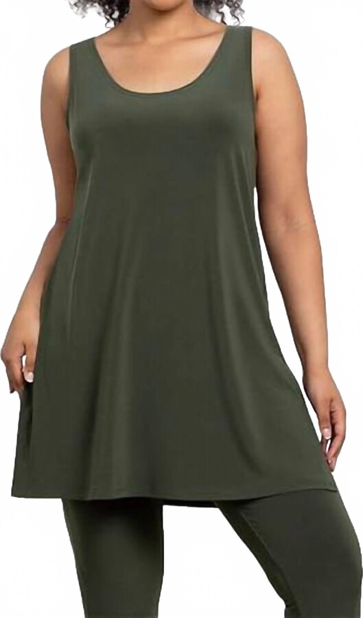 Sympli Go To Tank Tunic Melange Top In Olive