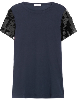 Sonia Rykiel Sequin-embellished Cotton-jersey T-shirt - Navy