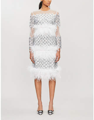 Huishan Zhang Emilia sequin and feather-embellished tulle dress