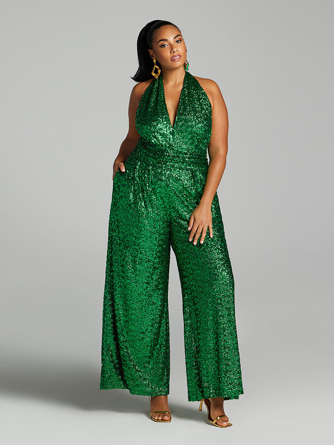 Fashion to Figure Plus Size Makayla Halter Sequin Jumpsuit - Gabrielle Union  x FTF in Chic Green Size 1 - ShopStyle