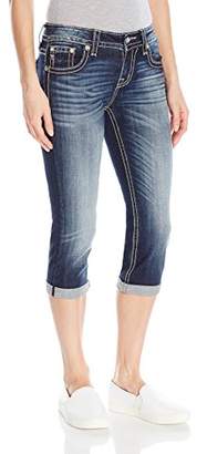 Miss Me Women's Embroidered Capri Denim Jean with Pleated Detailing