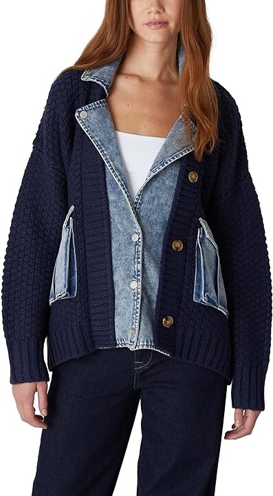 Blank NYC Cardigan Sweater Women's Sweater Blue : SM, Acrylic/Nylon/Polyester
