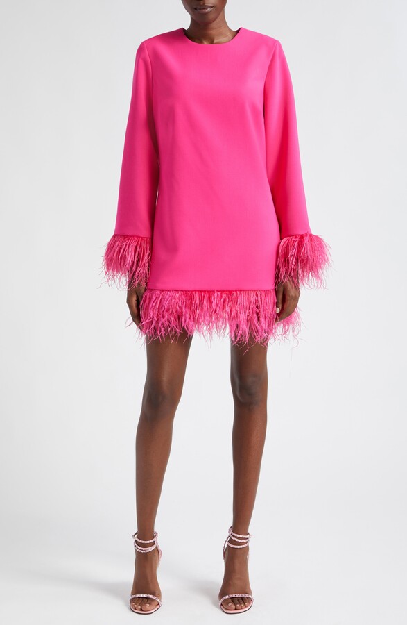 LIKELY Marullo Feather Trim Long Sleeve Dress