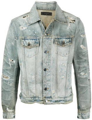 mens light wash distressed denim jacket