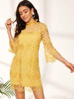 Thumbnail for your product : Shein Ruffle Mock-neck Embroidered Mesh Dress