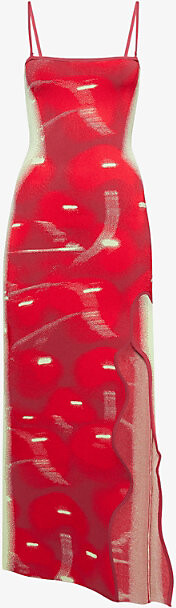 PH5 Womens Cherry Red Iris Wavy Knitted Midi Dress Xs