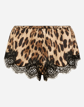 Dolce & Gabbana Leopard-print satin lingerie shorts with lace