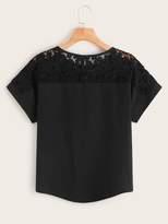 Thumbnail for your product : Shein Lace Panel Solid Yoke Blouse