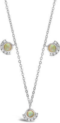 Sterling Forever Half Halo Opal Pendant Necklace