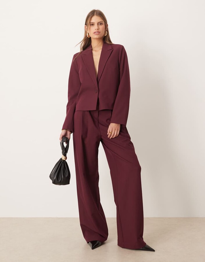 Y.A.S high waist tailored pants in burgundy - part of a set