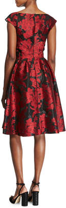 Zac Posen Floral Jacquard Fit & Flare Cocktail Dress, Crimson