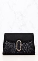 Thumbnail for your product : PrettyLittleThing Black Chain Clasp Snakeskin Clutch