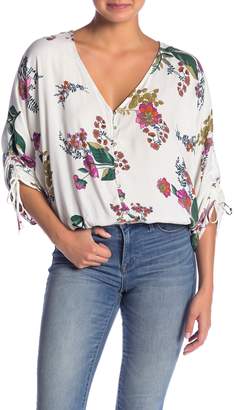Love Stitch Floral Ruched Drawstring Sleeve Top
