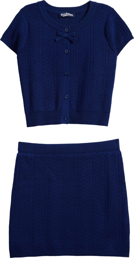 Freshman Kids' Pointelle Sweater & Knit Skirt Set
