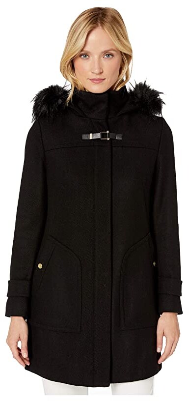 cole haan wool twill hooded duffle coat